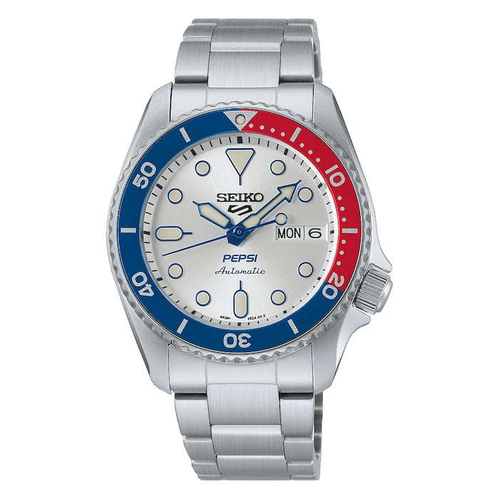 Seiko 5 Sports Automatic 38mm Men's Watch with Silver Material Dial. Stainless Steel Case & Bracelet. 100m Water Resistant / SRPL99K1