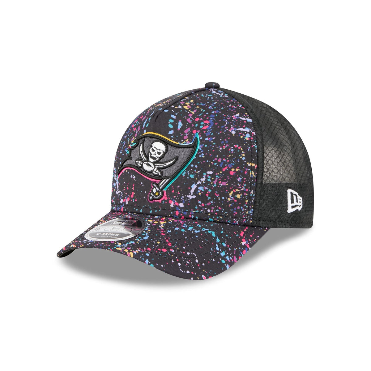 Tampa Bay Buccaneers 2025 Crucial Catch 9FORTY M-Crown A-Frame Trucker Hat