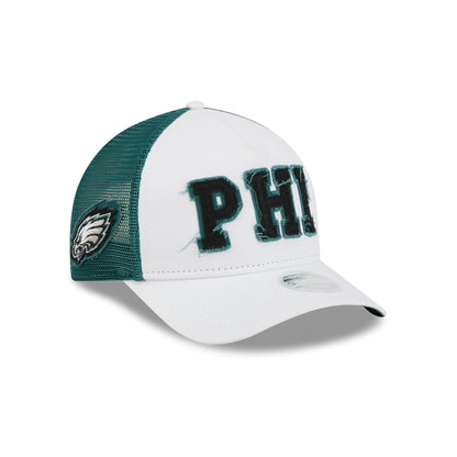 Philadelphia Eagles Optic White Felt Logo Women's 9FORTY M-Crown A-Frame Trucker Hat