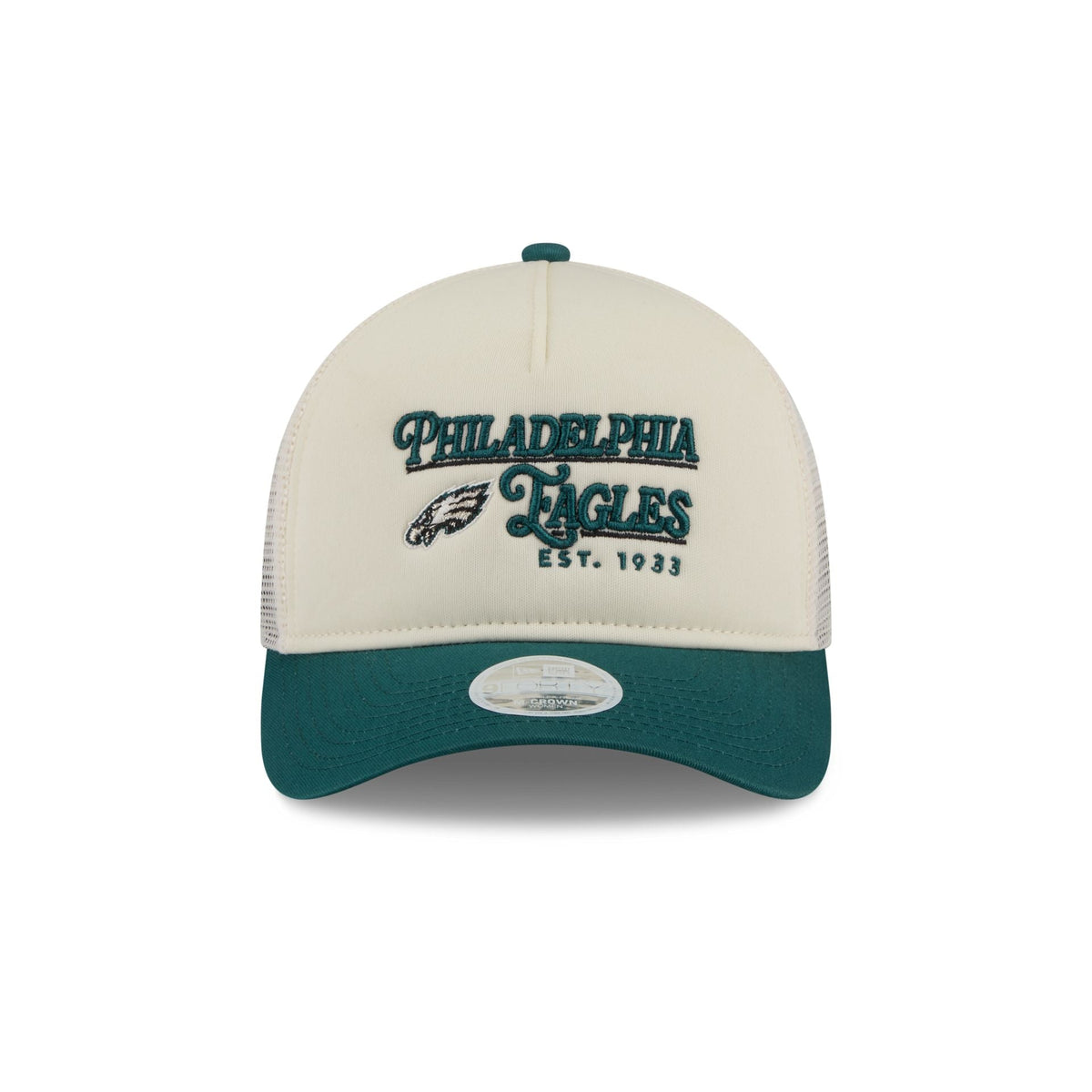 Philadelphia Eagles Retro Chrome Women's White 9FORTY M-Crown A-Frame Trucker Hat