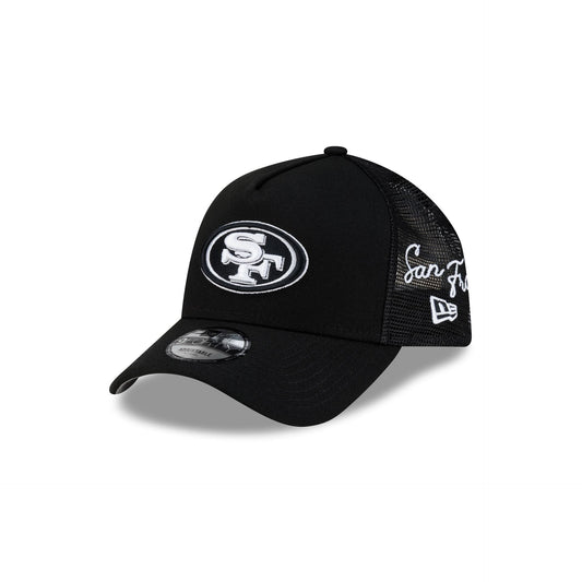 San Francisco 49ers Side Script Black 9FORTY A-Frame Trucker Hat
