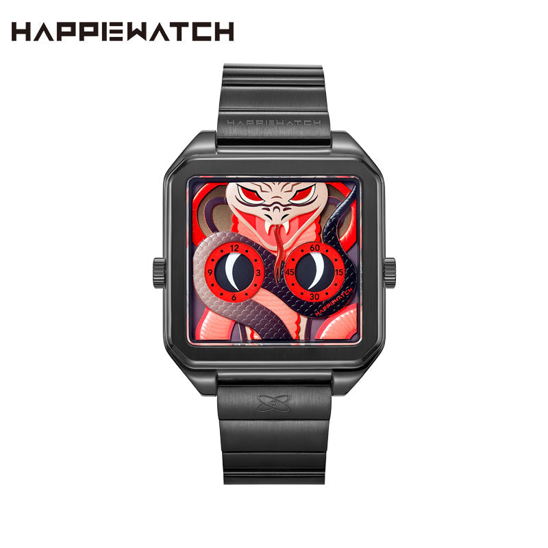 HappieWatch Black Mamba Steel Watch — Venomous Red Dial