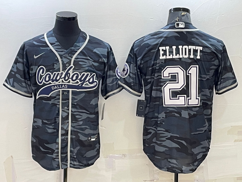 Men’s Dallas Cowboys Ezekiel Elliott #21 Grey Camouflage Jersey Joint Edition